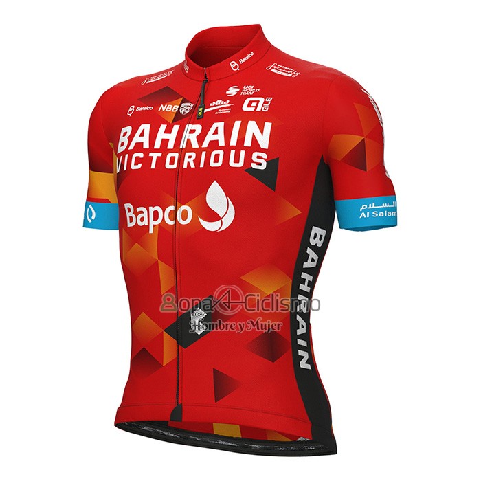 Bahrain Victorious Ropa Ciclismo Culotte Corto 2022 Mangas Cortas Rojo